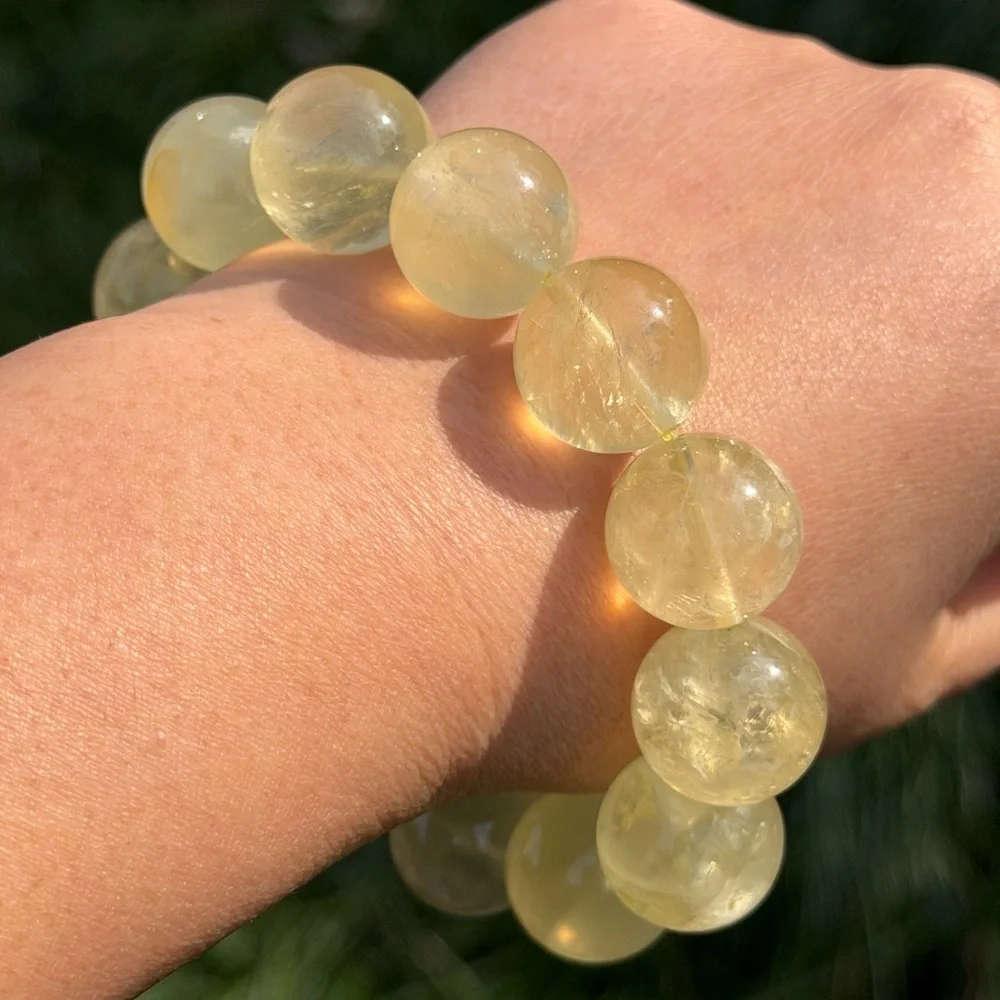 17mm stretchable chunky lemon quartz‎ bracelet 1060
